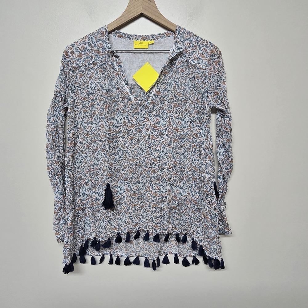 Roller Rabbit Women's Blue White Green Brown Pom Pom Cotton Tunic Size XXS New